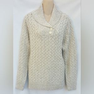 Croft & Barrow Shawl Collar Sweater Braided Cable Knit Beige Marl Women's Size L